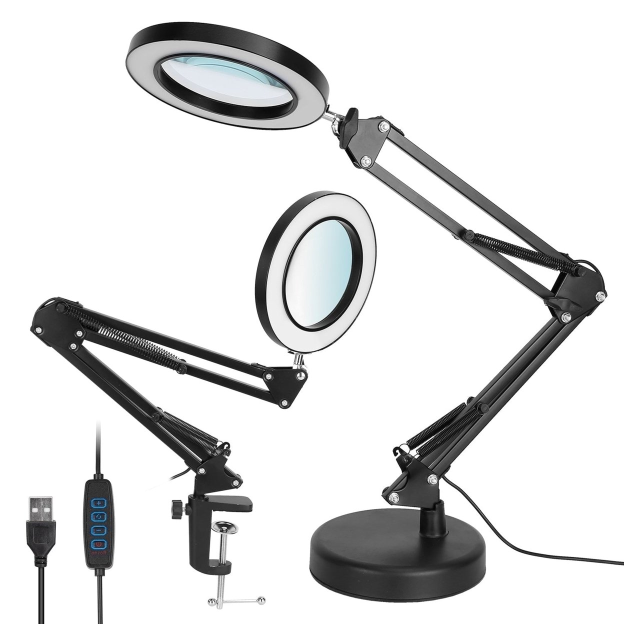 Dsermall LED Magnifier Desk Lamp 8x Magnifying Glass with Light Swing Arm Desk Table Light USB Reading Lamp