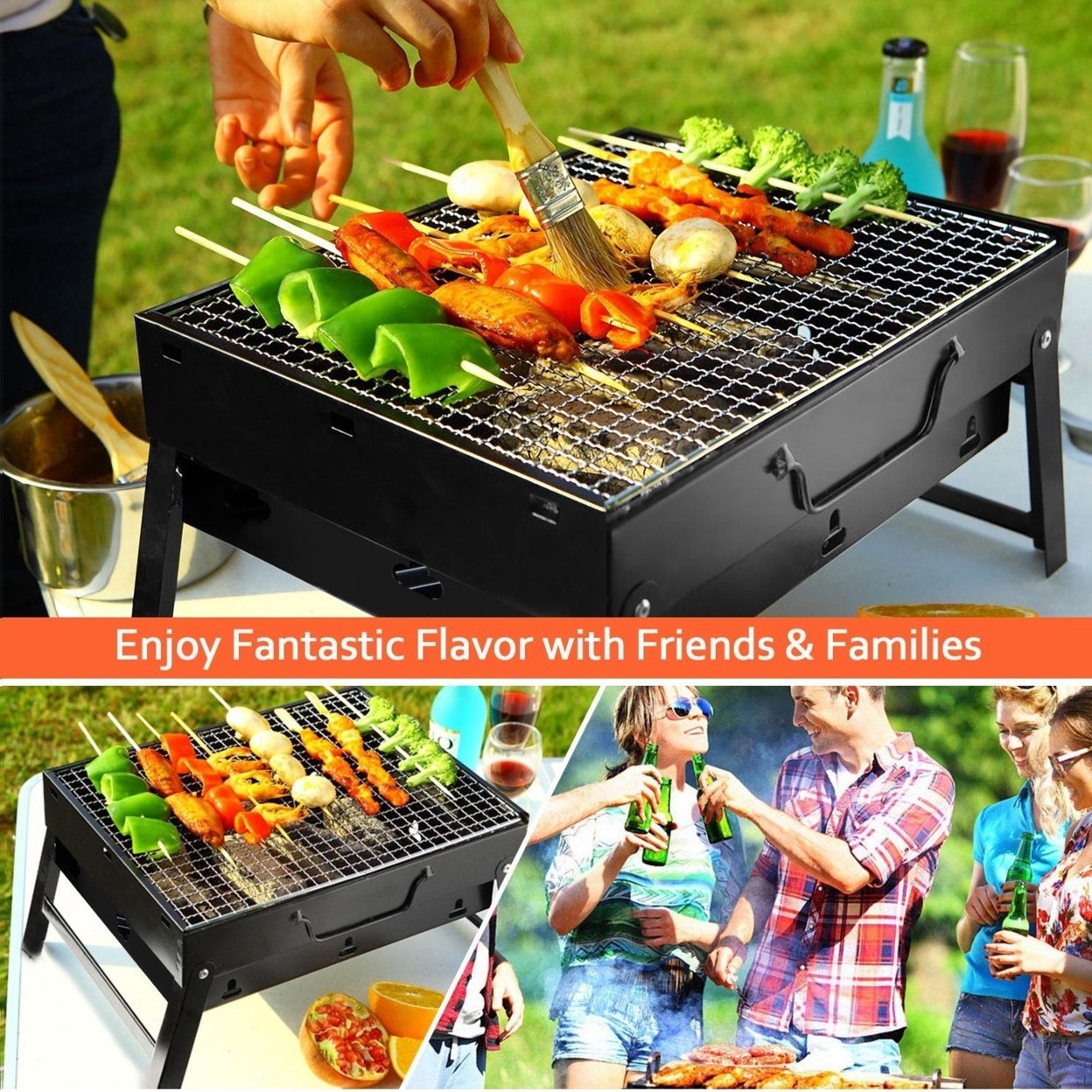 SKUSHOPS Foldable Portable BBQ Charcoal Grill Grill Lightweight Smoker Grill for Camping Picnics Garden Grilling