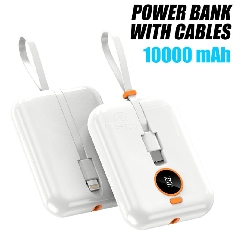 Modes Wireless For Universal Fast Charge Power Bank Battery Portable Charger 10000mAh Built-In Lightning / Type-C Cable
