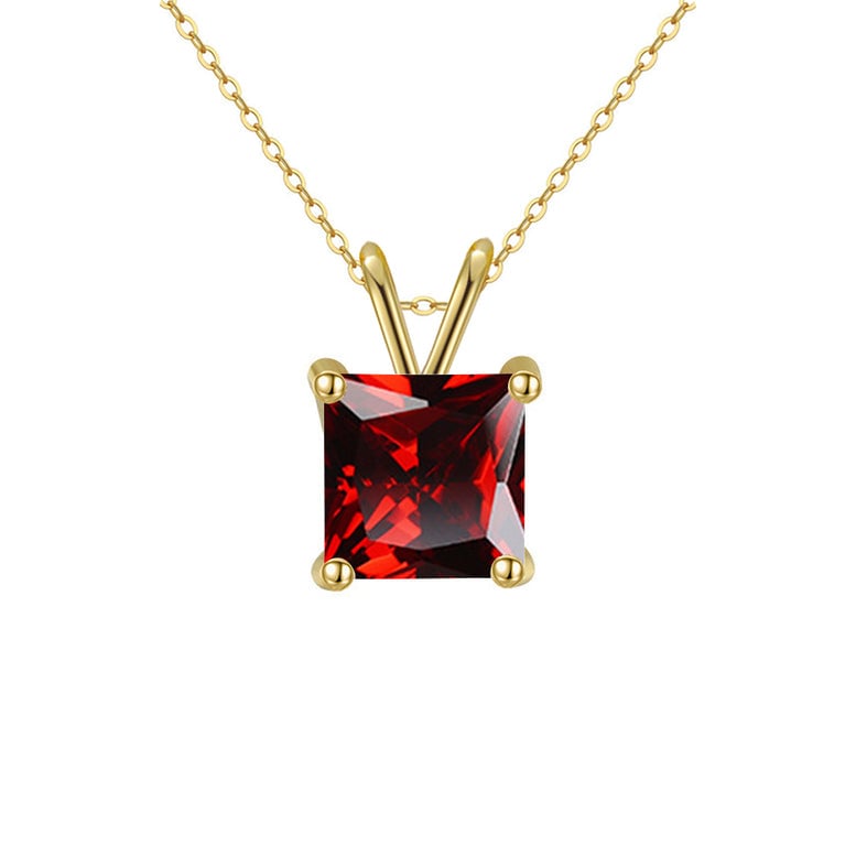 Paris Jewelry 18K Yellow Gold Created Ruby Sapphire Princess Cut 3CT CZ Cut Necklace 18 Inch Plated