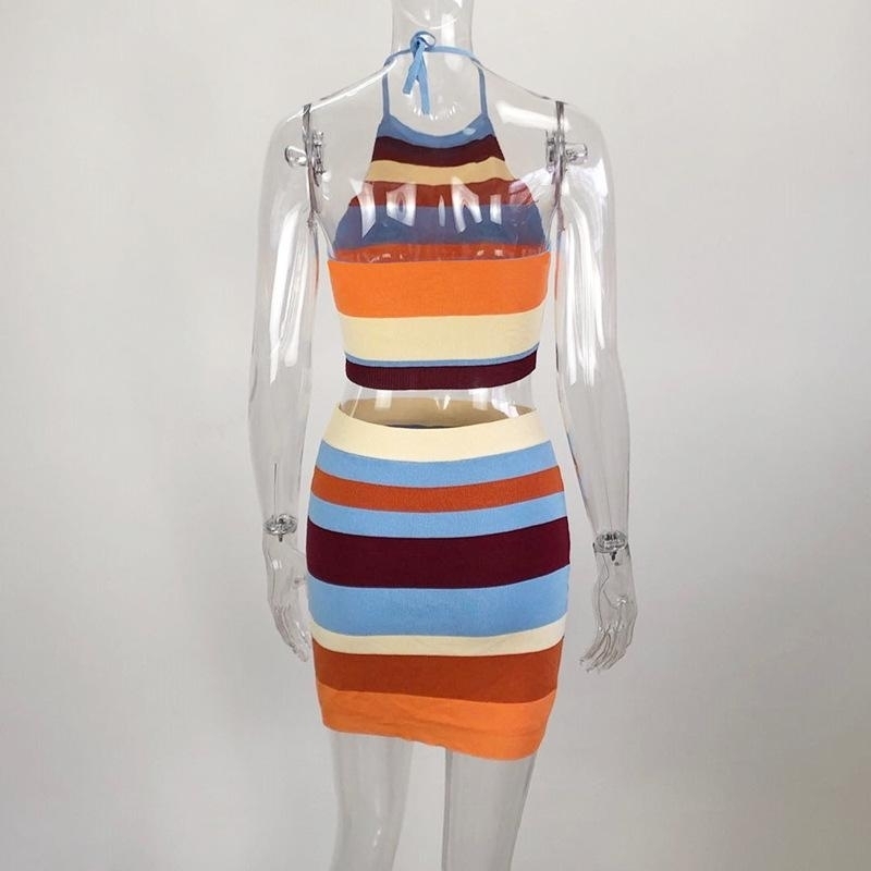 ShopSosie Stripe Tight Halter Fashion dress set two piece