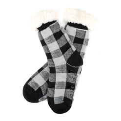 Nollia Cozy Socks Womens Plush Fleece Lined Sherpa Slipper Socks Grey and Black Design Fluffy Socks Warm Socks Fuzzy socks
