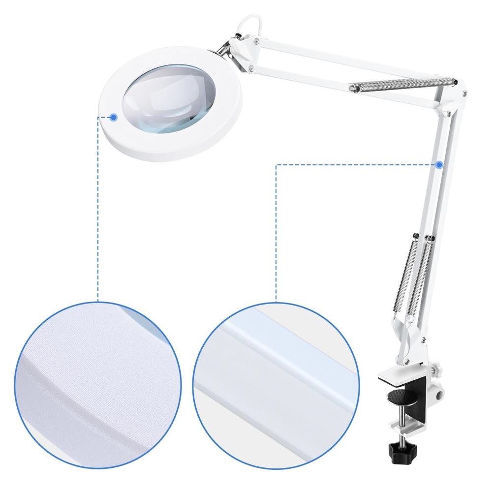 Dsermall 5X Magnification Magnifying Lamp With Arm White
