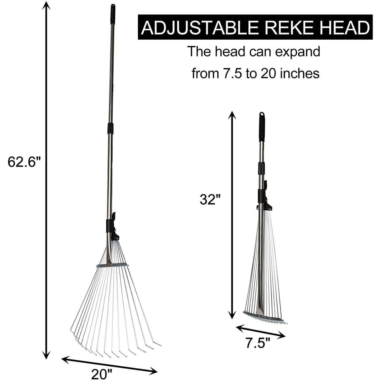 Dsermall Garden Leaf Rake Adjustable Lightweight 62.6". Telescopic Metal Rake