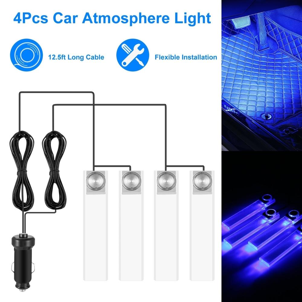 Dsermall 4Pcs Car Interior LED Atmosphere Light Car Charge Decorative Lamp DC 12V Blue Light