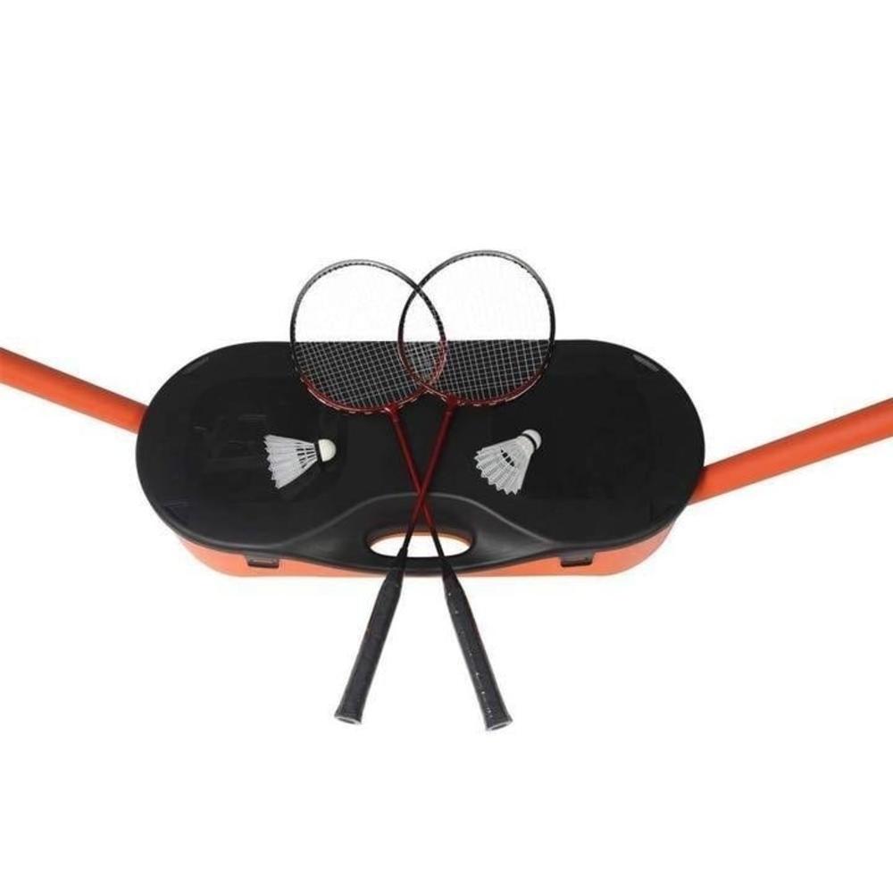 Dsermall Portable Badminton Net Set Storage Box Base with 2 Battledores 2 Shuttlecocks Large Orange