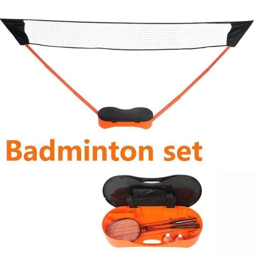 Dsermall Portable Badminton Net Set Storage Box Base with 2 Battledores 2 Shuttlecocks Large Orange