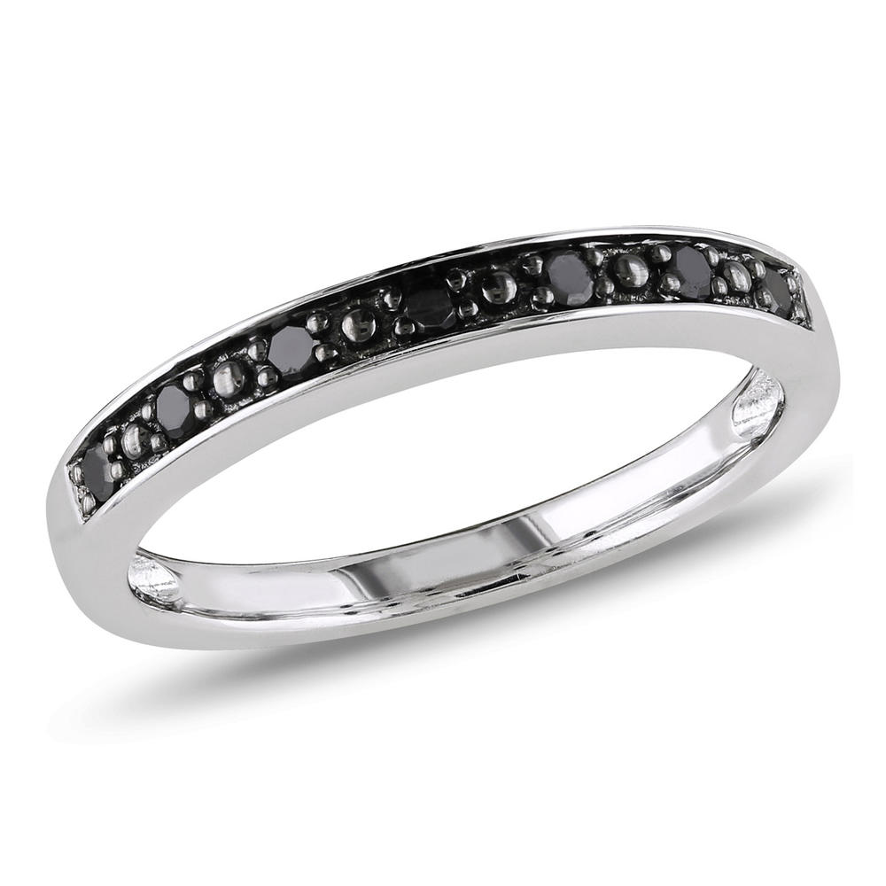 Gem And Harmony 1/10 Carat (ctw) Black Diamond Wedding Band Ring in Sterling Silver with Black Rhodium