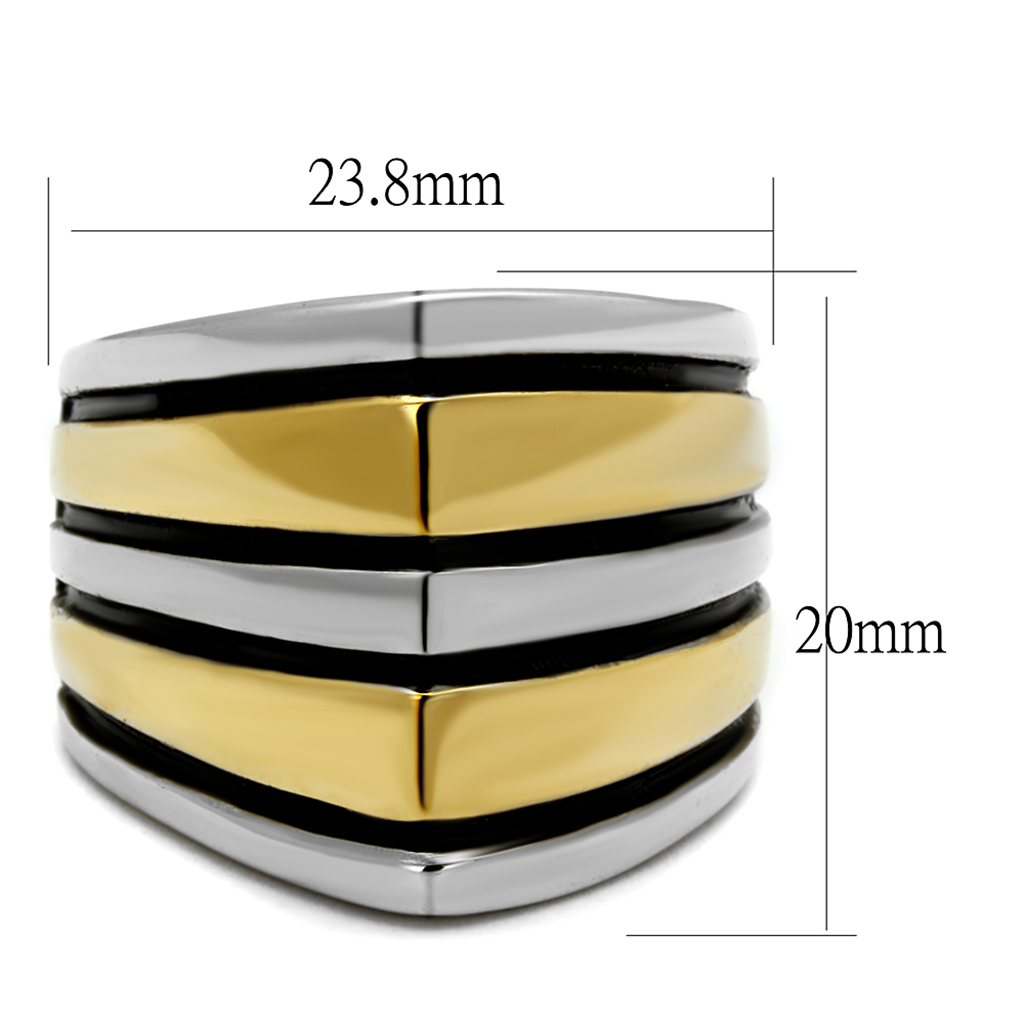 Marimor Jewelry Two Toned Stainless Steel Gold and Silver With Black Epoxy Fashion Ring Size 5-10