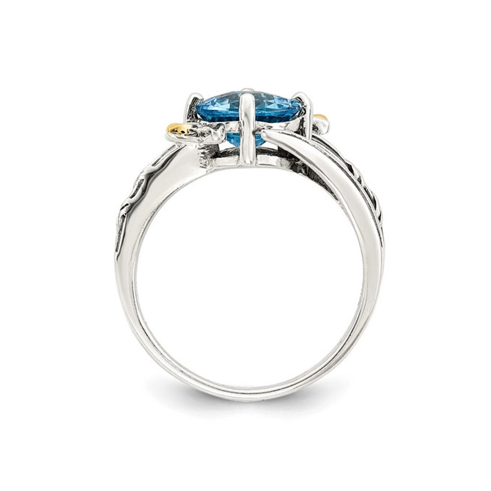 Gem And Harmony 2.05 Carat (ctw) Blue Topaz Floral Ring in Sterling Silver with Yellow Accents
