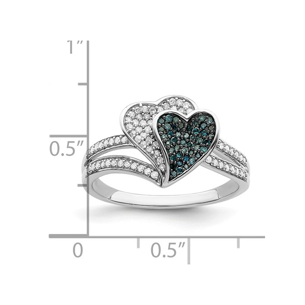 Gem And Harmony 1/3 Carat (ctw) Blue and White Diamond Heart Promise Ring in Sterling Silver