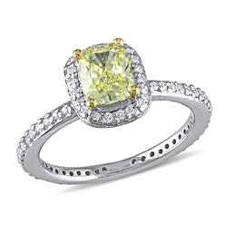 Gem And Harmony 1 1/3 Carat (ctw G-H-I SI1-SI2) Yellow Diamond Halo Engagement Ring in 14K White Gold