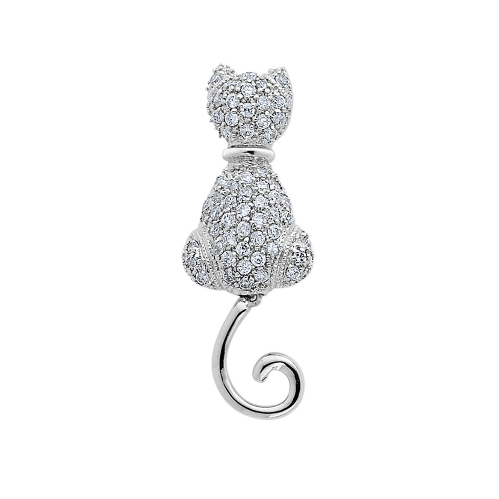 Gem And Harmony Synthetic Cubic Zirconia (CZ) (CZ) Cat Pin Brooch in Sterling Silver