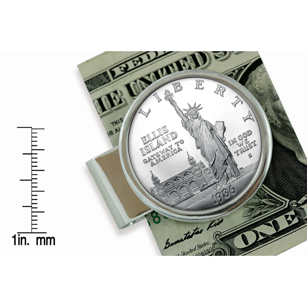 American 1986 Statue of Liberty Silver Dollar Sterling Silver Coin Money Clip