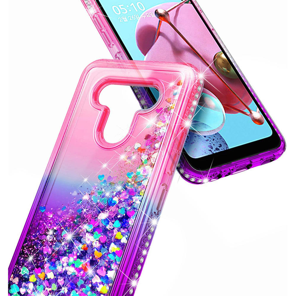 Modes Wireless For LG Stylo 6 / LMQ730 Sparkling Glitter Liquid Floating Hearts Stars With Diamonds Case Cover Pink/Purple