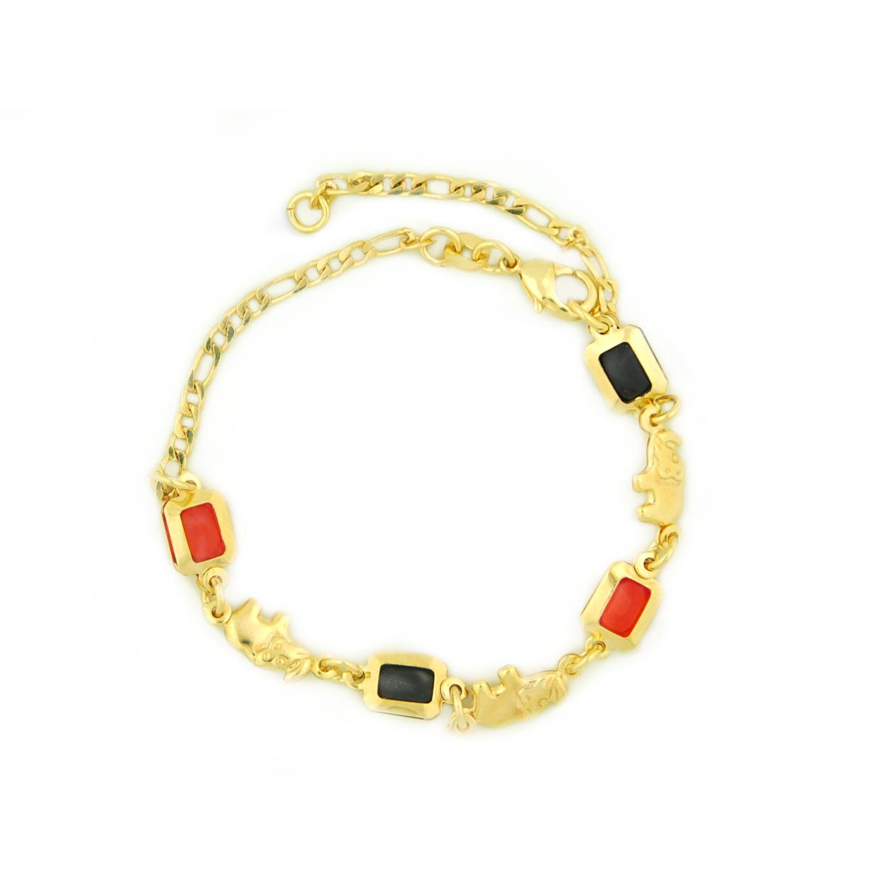 RM 14k Gold Filled Yellow Rectangle Red And Black Elephant Bracelet 5.5