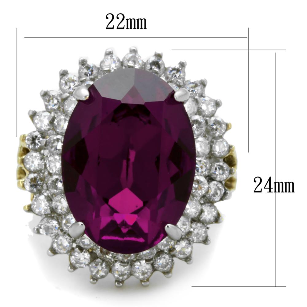 Marimor Jewelry Womens Stainless Steel Two Toned Oval Amethyst Crystal Cocktail Fashion Ring