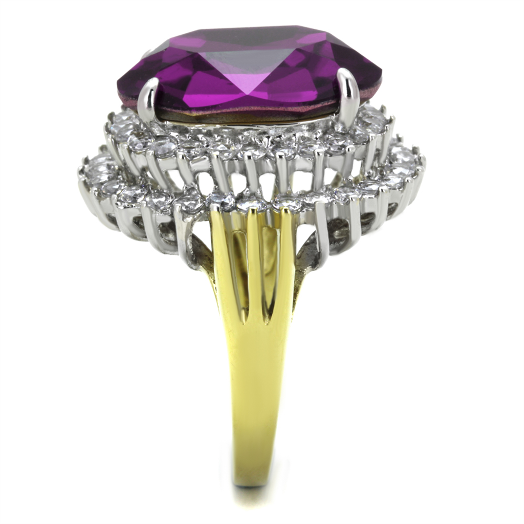 Marimor Jewelry Womens Stainless Steel Two Toned Oval Amethyst Crystal Cocktail Fashion Ring
