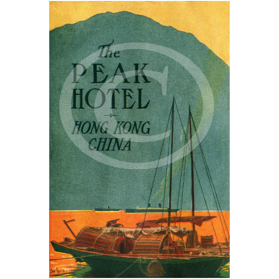 Vintage Imagery Hong Kong Hotel Travel Poster Dan Sweeney The Peak Hotel HONG KONG China Boat luggage Travel label Fine Art Print