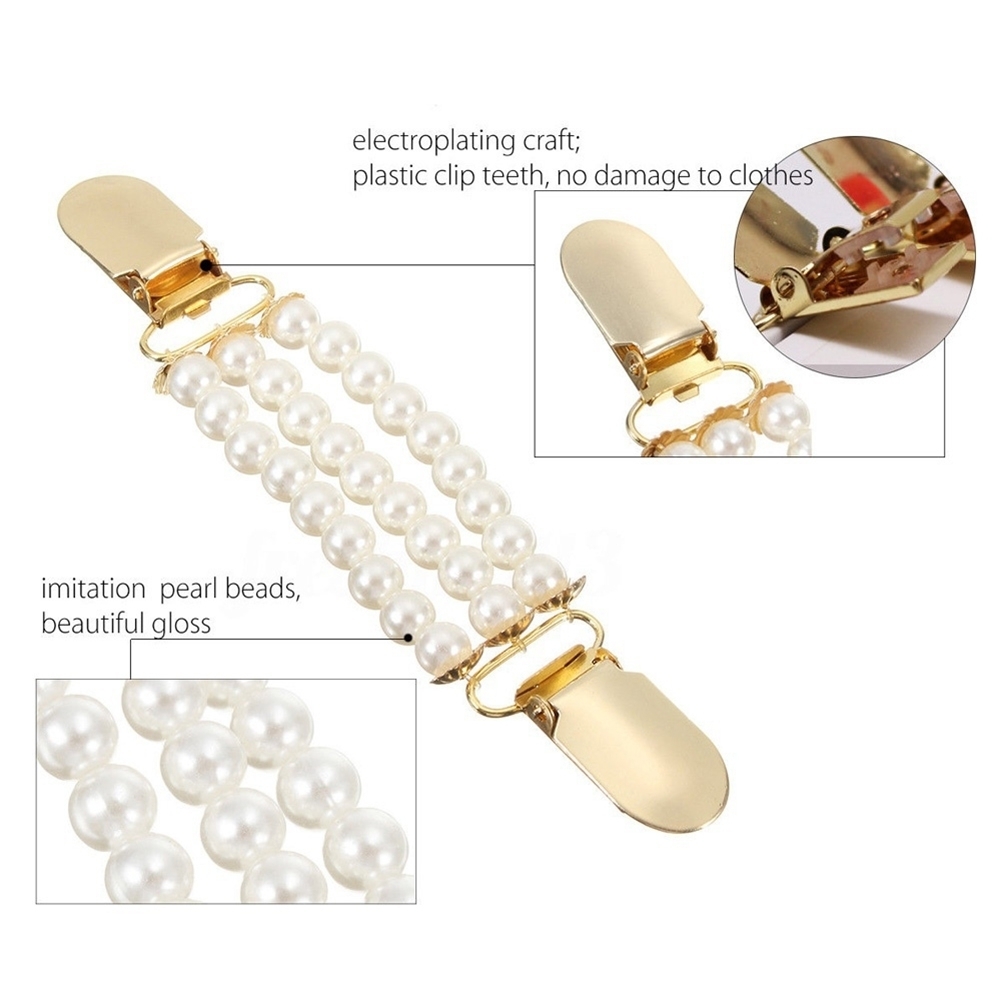 Generic Fashion 3 Layers Faux Pearls Cardigan Clip Chain No Buttons Sweater Clamp Decor
