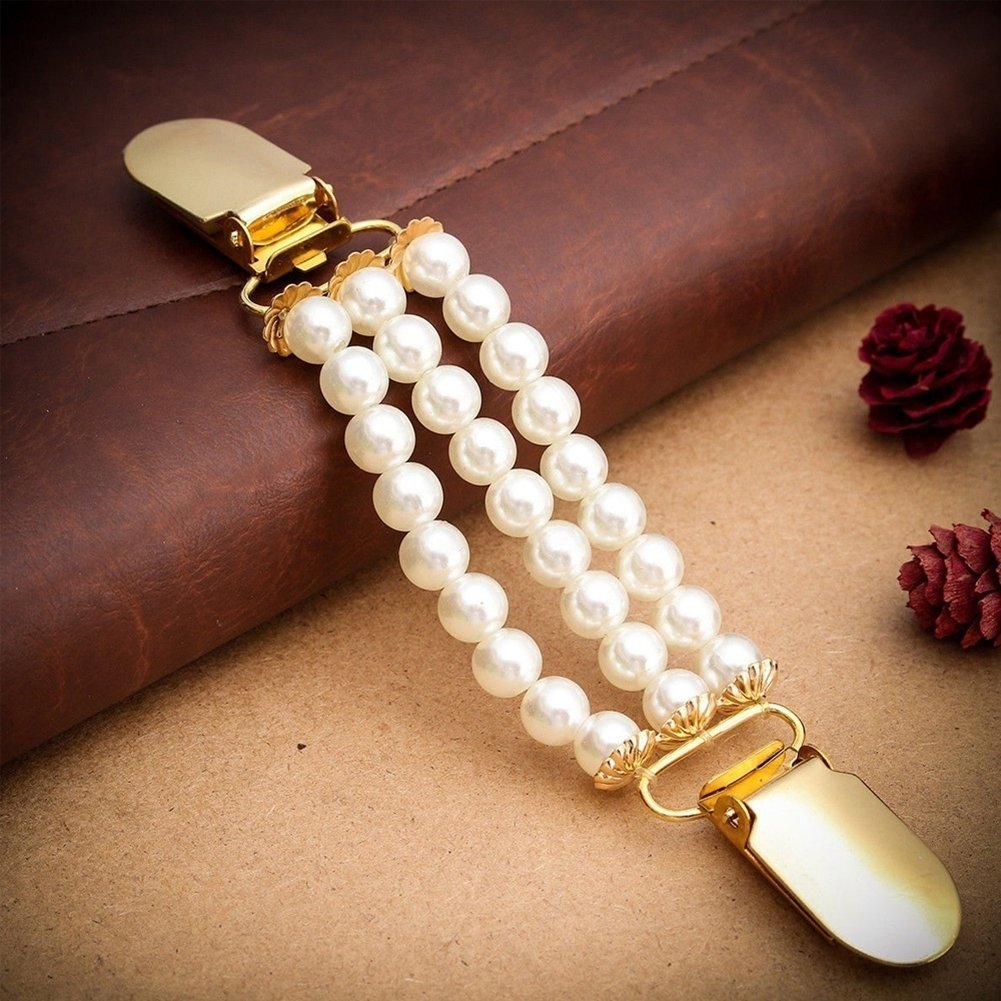 Generic Fashion 3 Layers Faux Pearls Cardigan Clip Chain No Buttons Sweater Clamp Decor