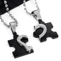 Generic Men's Women's Fashion Couple Stainless Steel Love Heart Puzzle Pendant Necklace