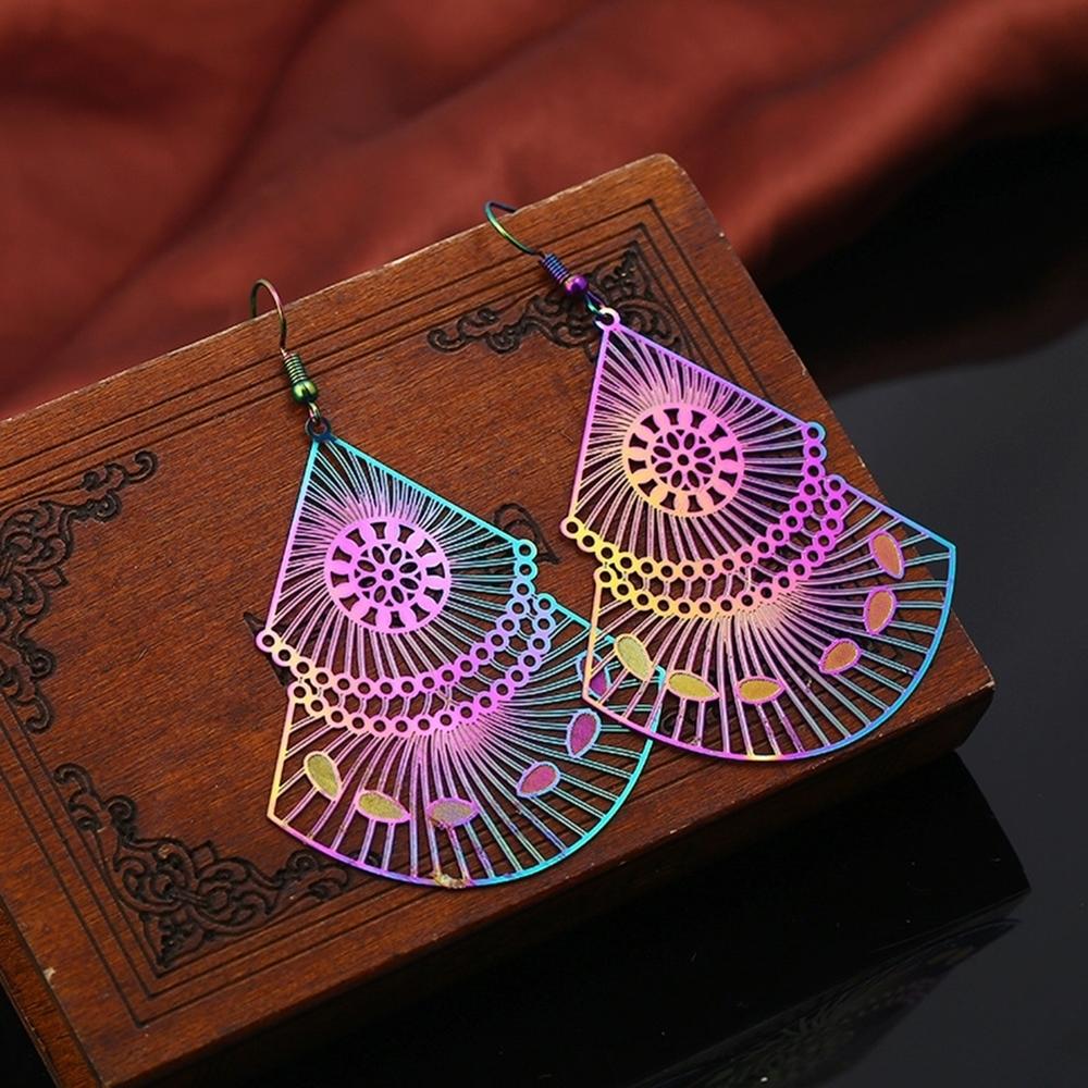 Generic Fashion Women Hollow Out Multicolor Fan Dangle Drop Hook Earrings Jewelry Gift
