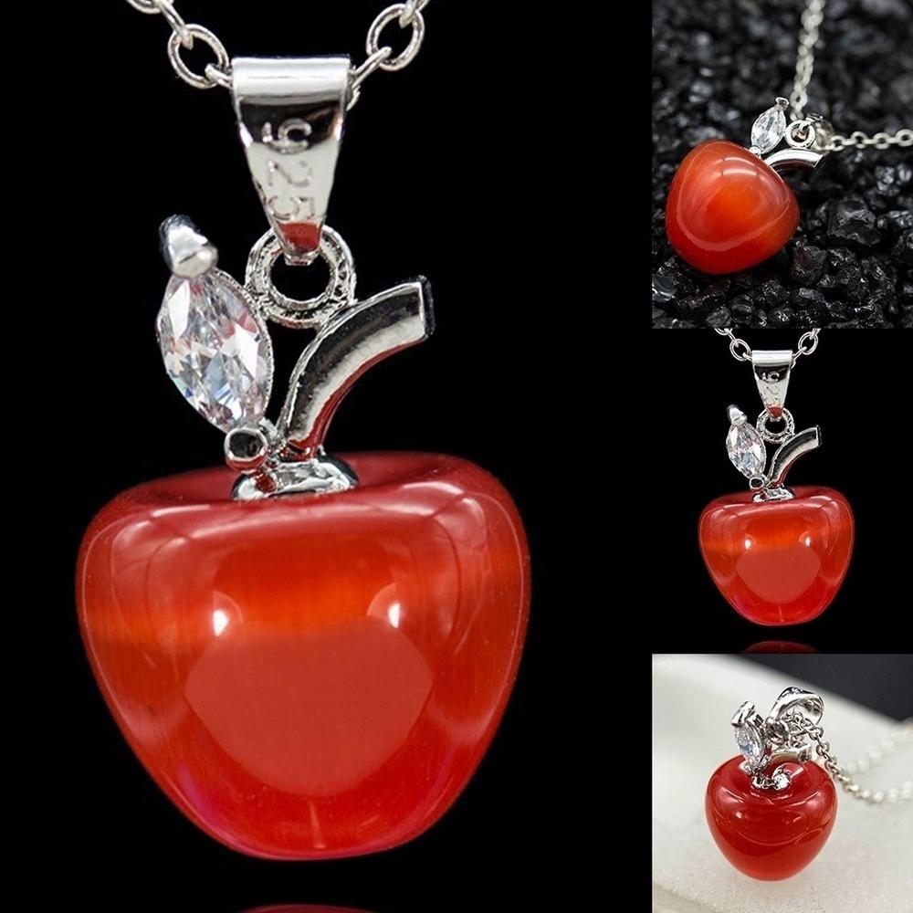 Generic Women Fashion Opal Red Apple Shape Charm Pendant for Necklace Earring Decor