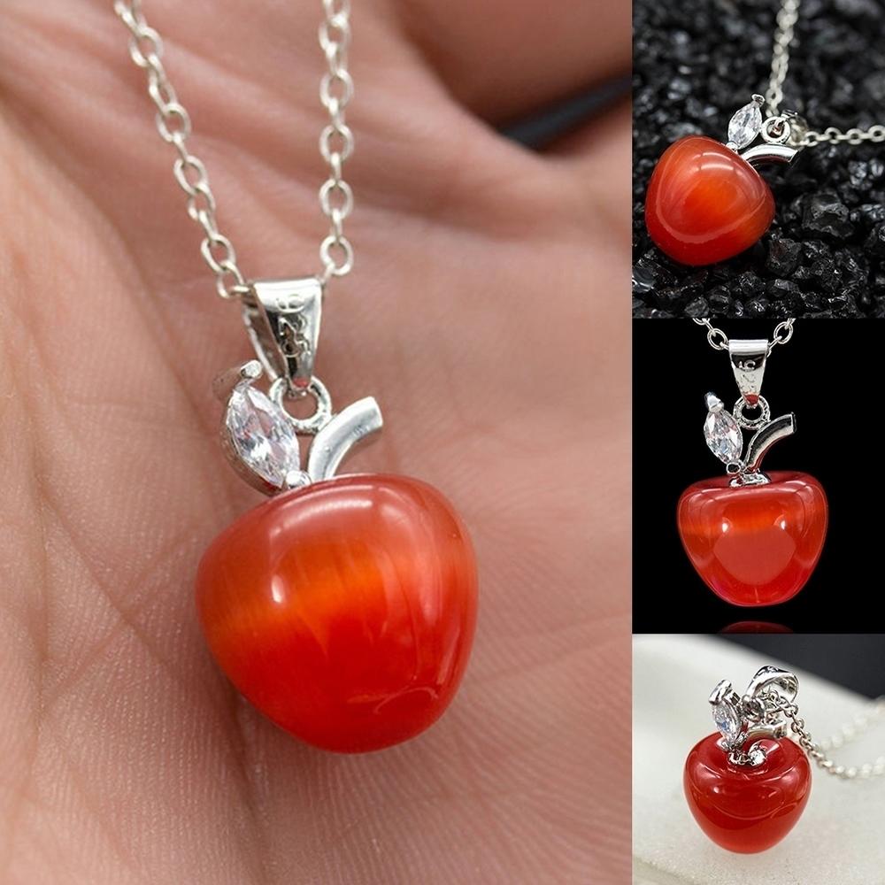 Generic Women Fashion Opal Red Apple Shape Charm Pendant for Necklace Earring Decor