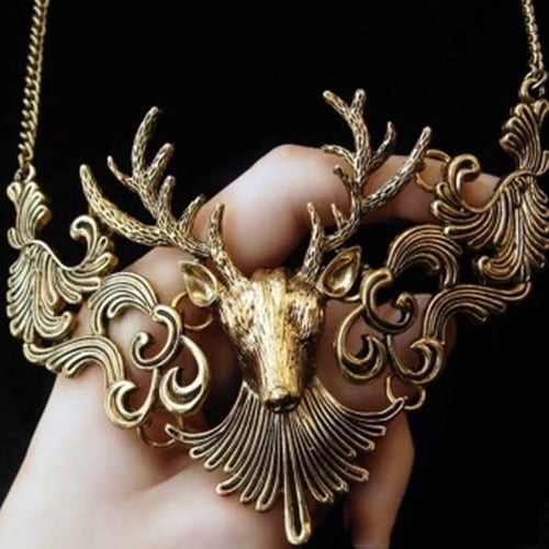 Generic Women Retro Statement Alloy Hollow Deer Head Pendant Insects Necklace Gift