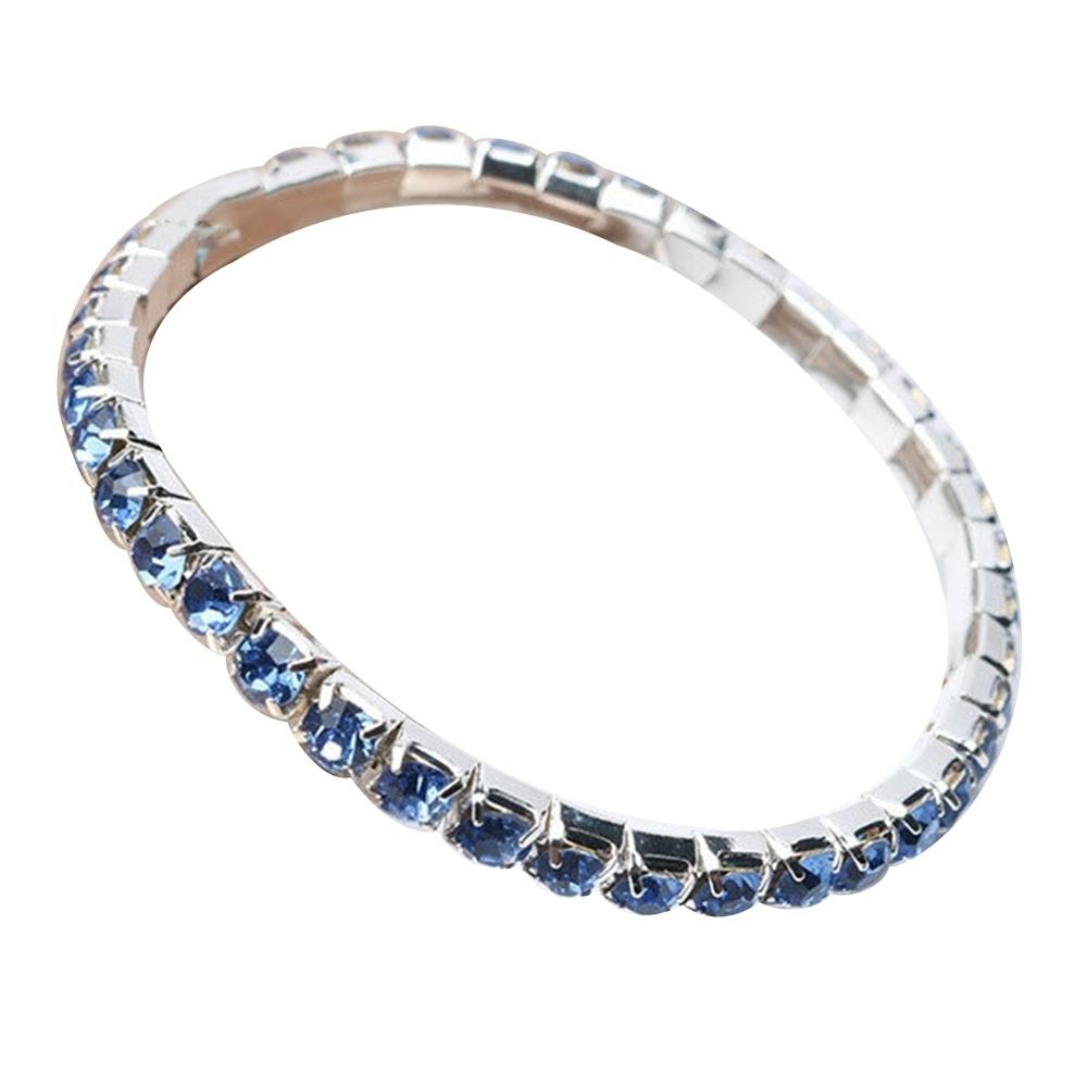 Generic Luxury Women Single Row Full Rhinestone Inlaid Bracelet Elastic Bangle Jewelry