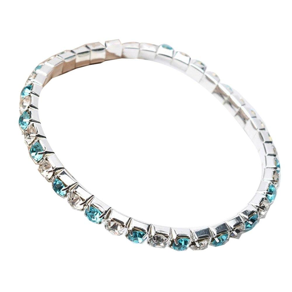 Generic Luxury Women Single Row Full Rhinestone Inlaid Bracelet Elastic Bangle Jewelry