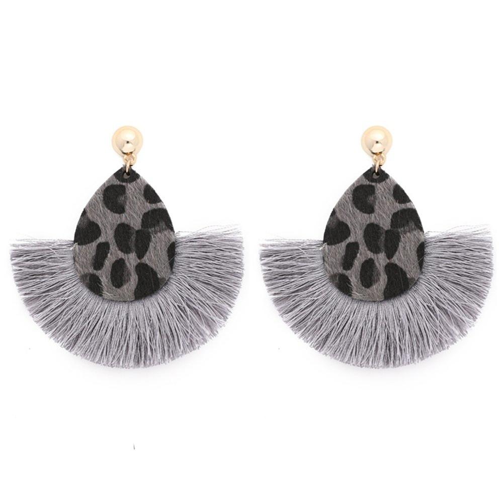 Generic Fashion Women Leopard Fan Tassel Long Drop Stud Earrings Statement Jewelry Gift