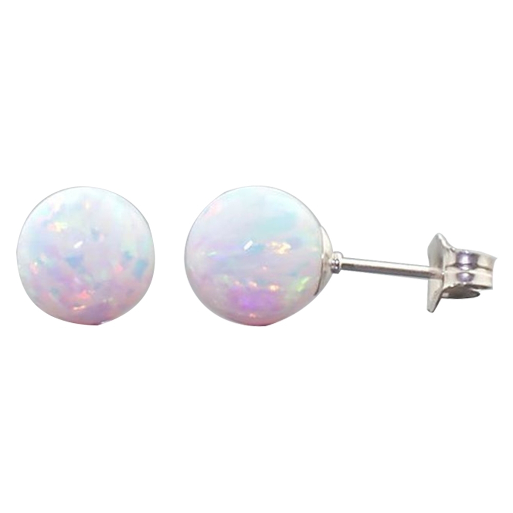 Generic Women Round Faux Opal Beads Ear Stud Earrings Wedding Engagement Jewelry Gift
