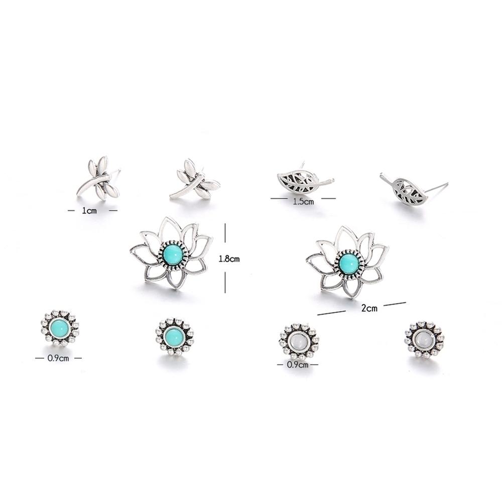 Generic 5Pairs Ear Studs Set Dragonfly Hollow Leaf Flower Girls Date Party Earrings