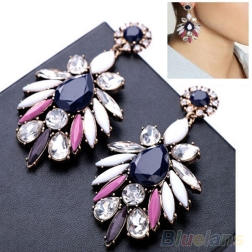 Generic Women Fashion Shiny Rhinestone Charm Flossy Statement Stud Dangle Earrings