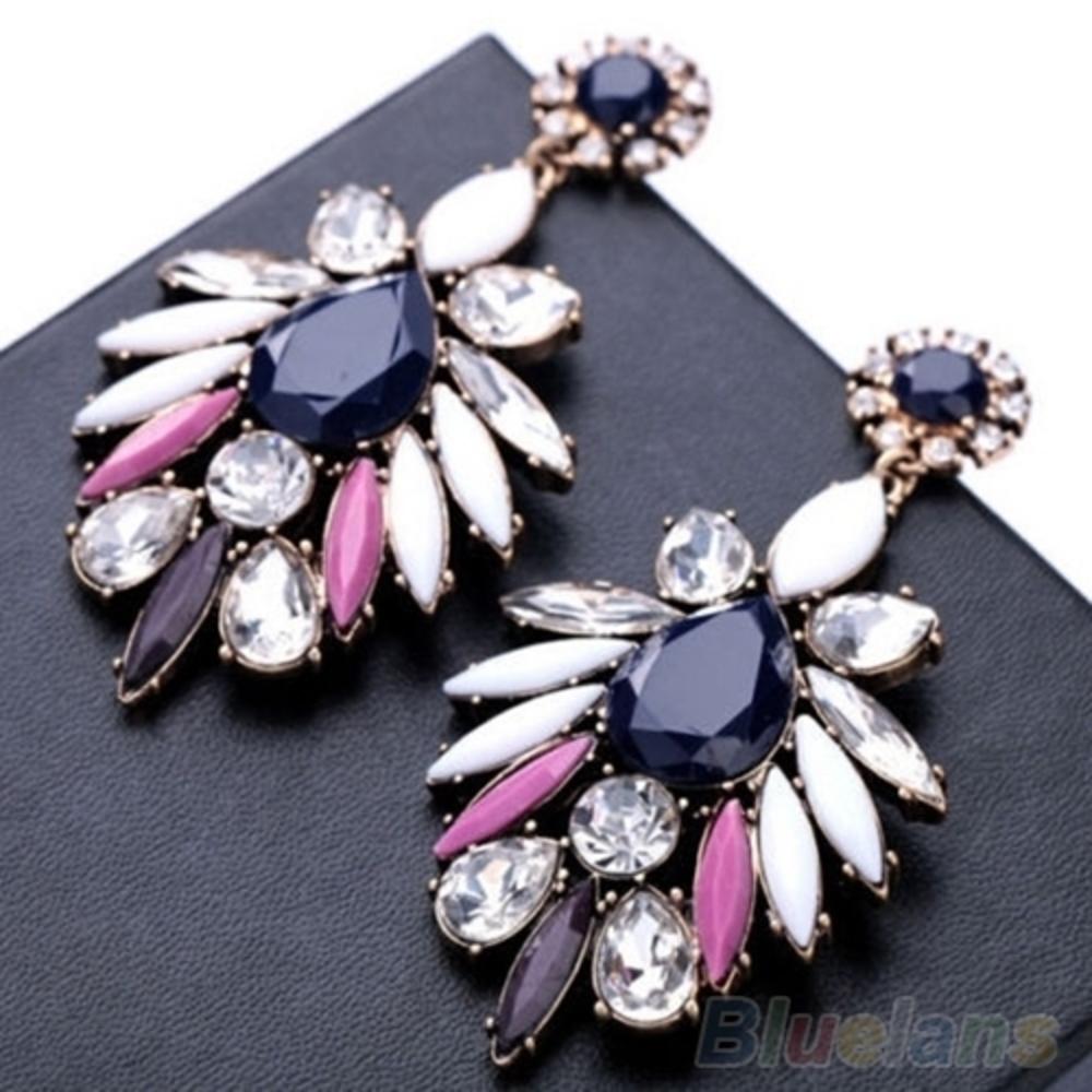 Generic Women Fashion Shiny Rhinestone Charm Flossy Statement Stud Dangle Earrings