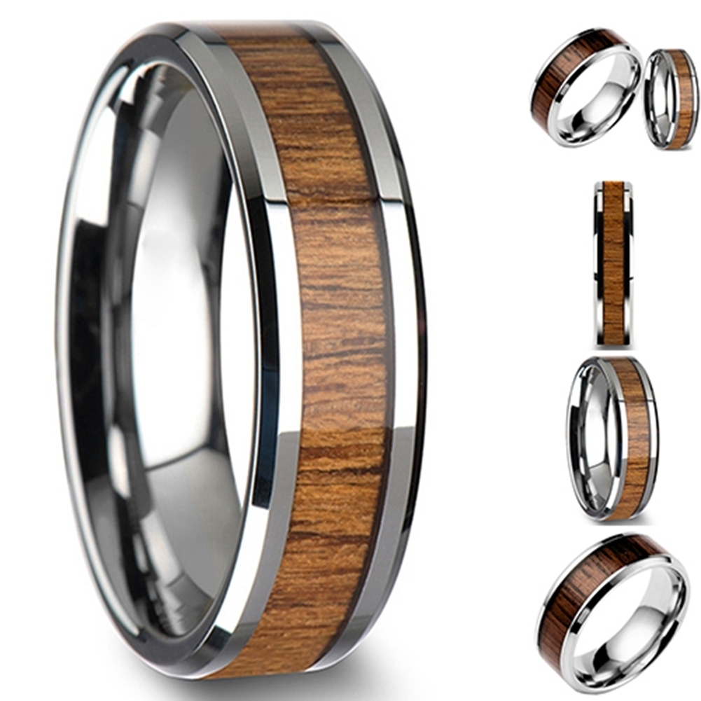 Generic Mens Womens Fashion Creative Wide Band Wood Titanium Steel Ring Size 6-12