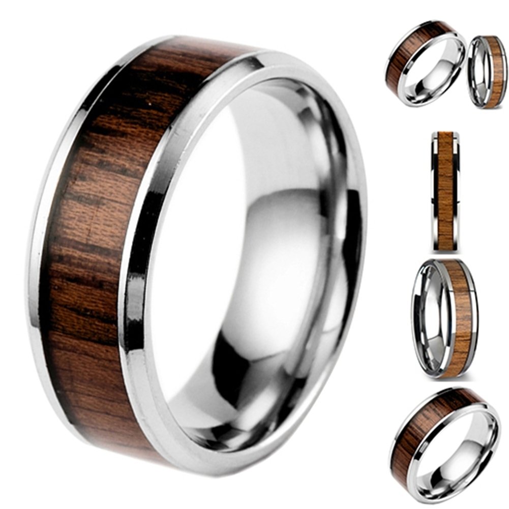 Generic Mens Womens Fashion Creative Wide Band Wood Titanium Steel Ring Size 6-12