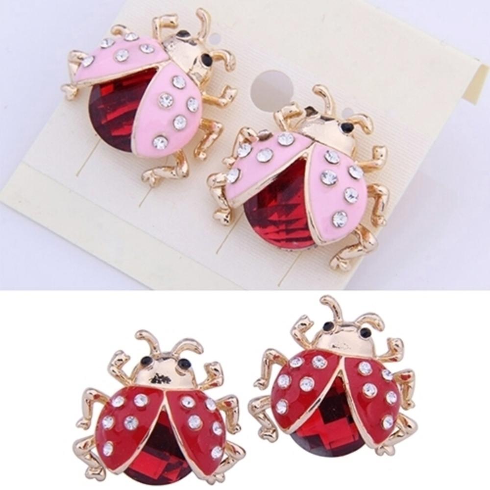 Generic Womens Cute Ladybird Shape Rhinestone Ear Stud Beetle Ladybug Gift Earrings