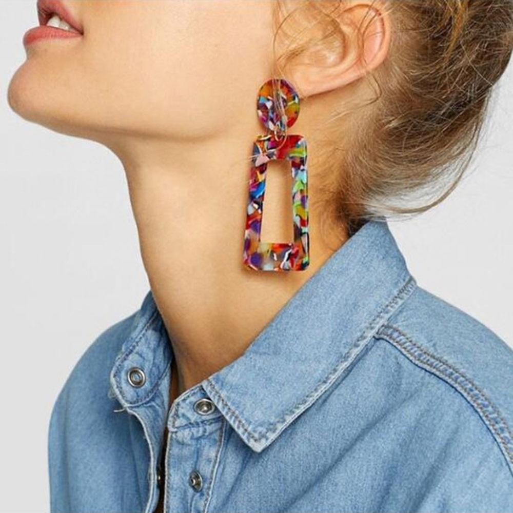 Generic Multicolor Geometric Rectangle Long Drop Big Dangle Pendant Earring Statement Jewelry