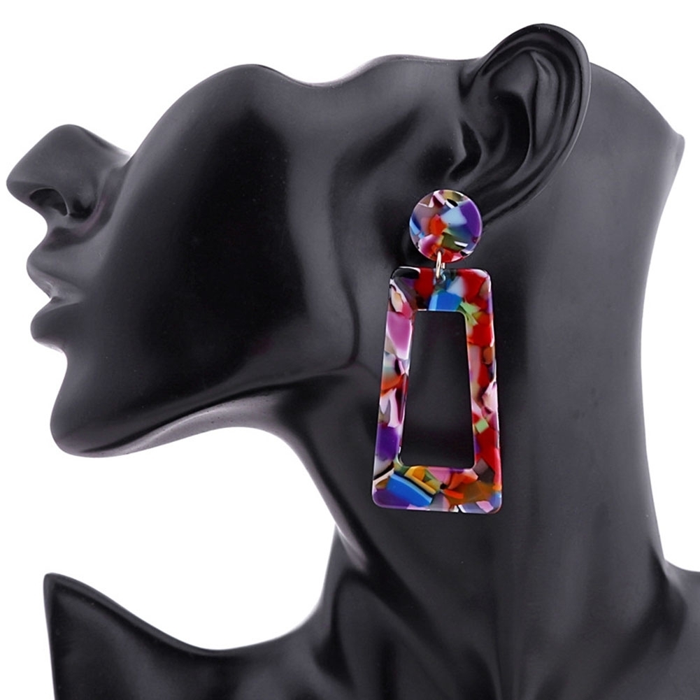 Generic Multicolor Geometric Rectangle Long Drop Big Dangle Pendant Earring Statement Jewelry