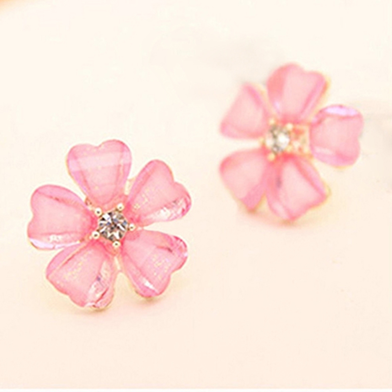 Generic Ear Stud Rhinestone Petals Flower Pattern Alloy Exquisite Shiny Earrings for Women