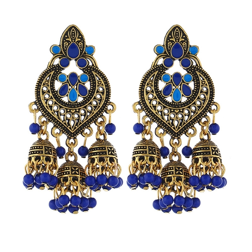 Generic Bohemian Women Heart Bead Tassel Dangle Ear Stud Earrings Statement Jewelry Gift