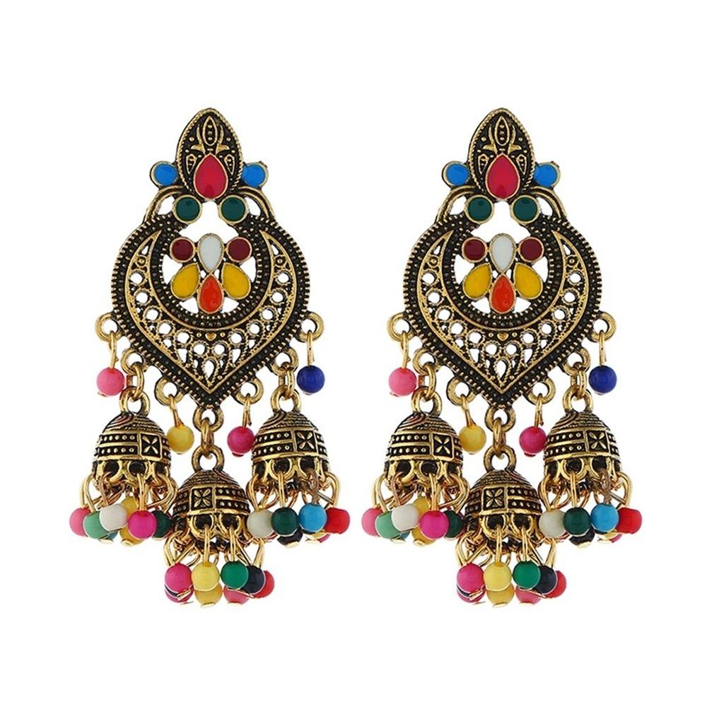 Generic Bohemian Women Heart Bead Tassel Dangle Ear Stud Earrings Statement Jewelry Gift