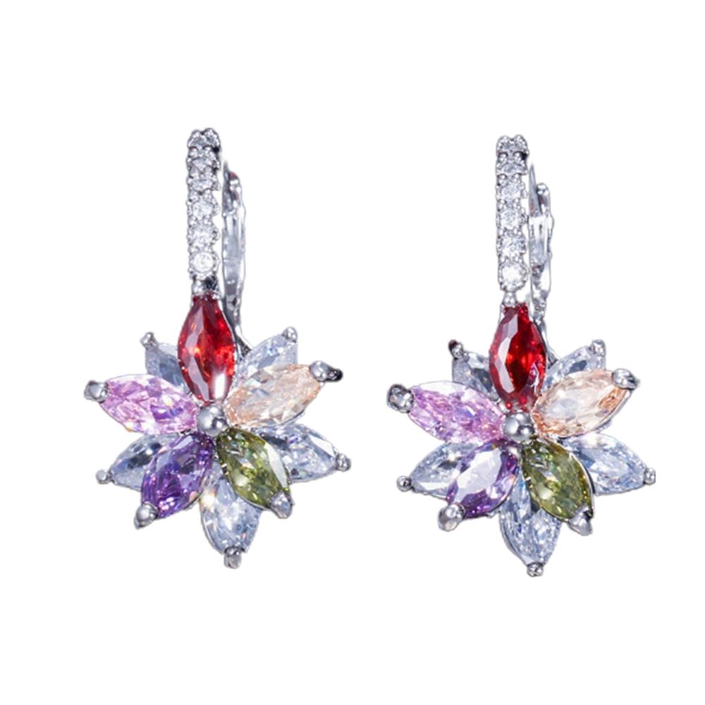 Generic 1 Pair Dangle Earrings Flower Rhinestones Jewelry Exquisite Sparkling Ear Clasp Earrings for Daily Wear
