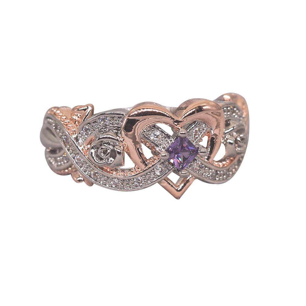 Generic Fashion Women Faux Amethyst Heart Wedding Engagement Floral Ring Jewelry Gift