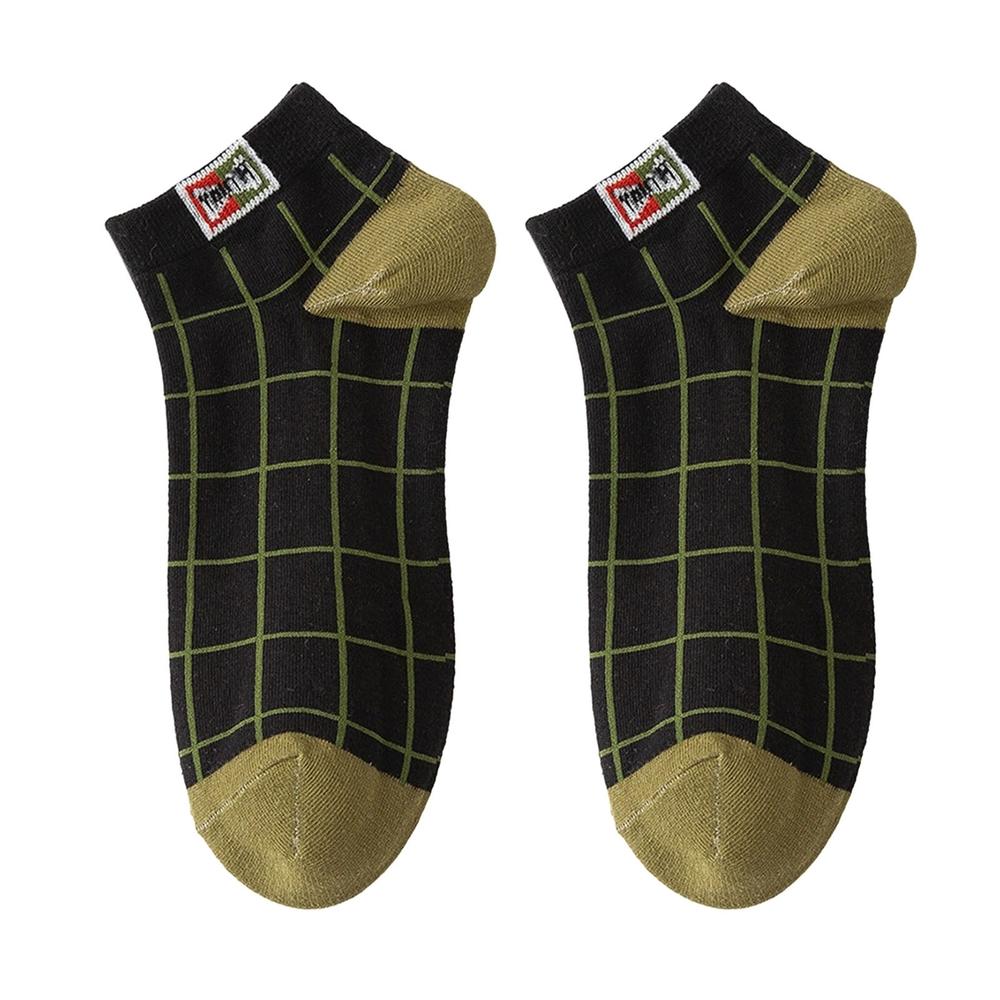 Generic 1 Pair Men Socks Contrast Color Low-cut Anti-slip Plaid Print Thick Warm High Elasticity No Odor Soft Four Season Sports