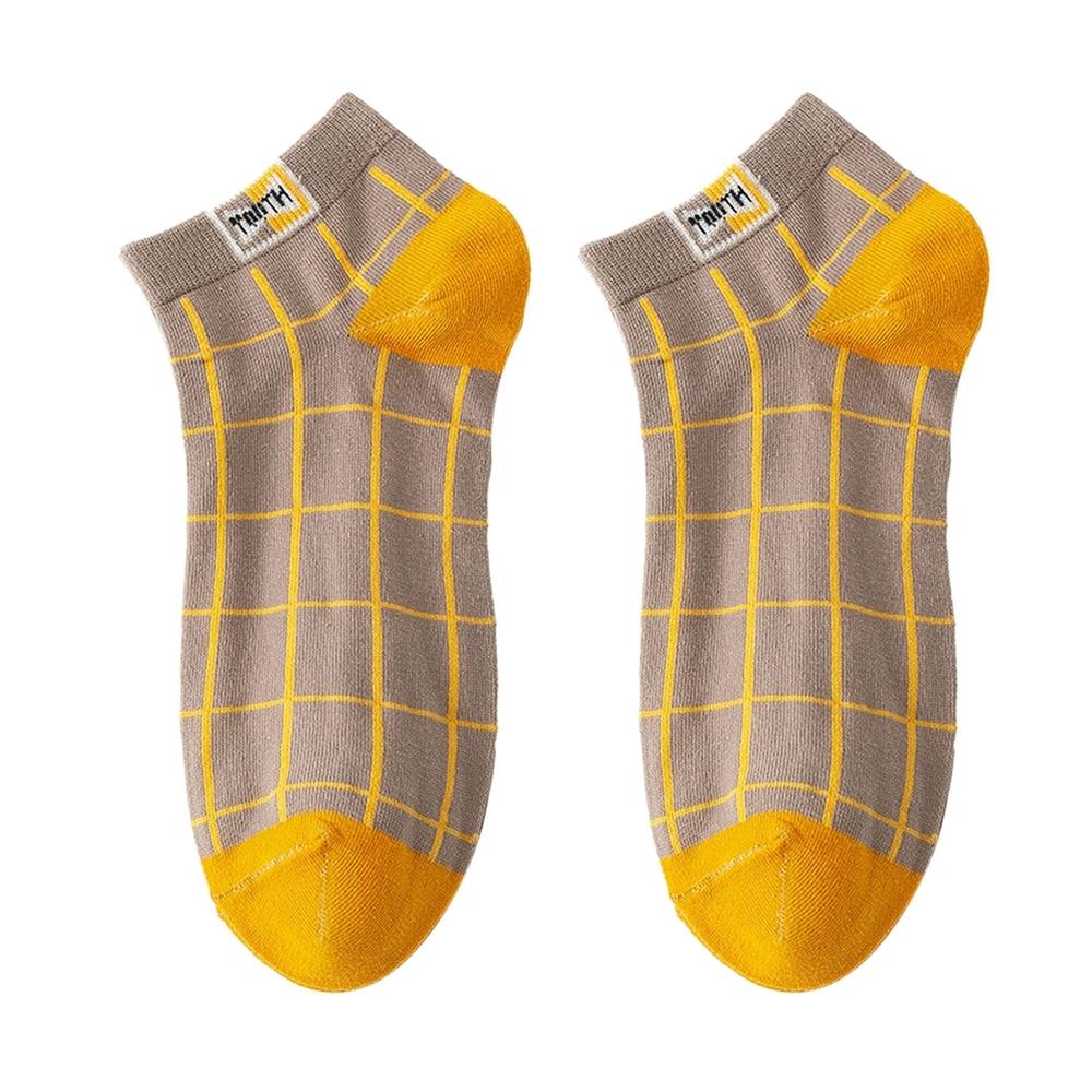 Generic 1 Pair Men Socks Contrast Color Low-cut Anti-slip Plaid Print Thick Warm High Elasticity No Odor Soft Four Season Sports