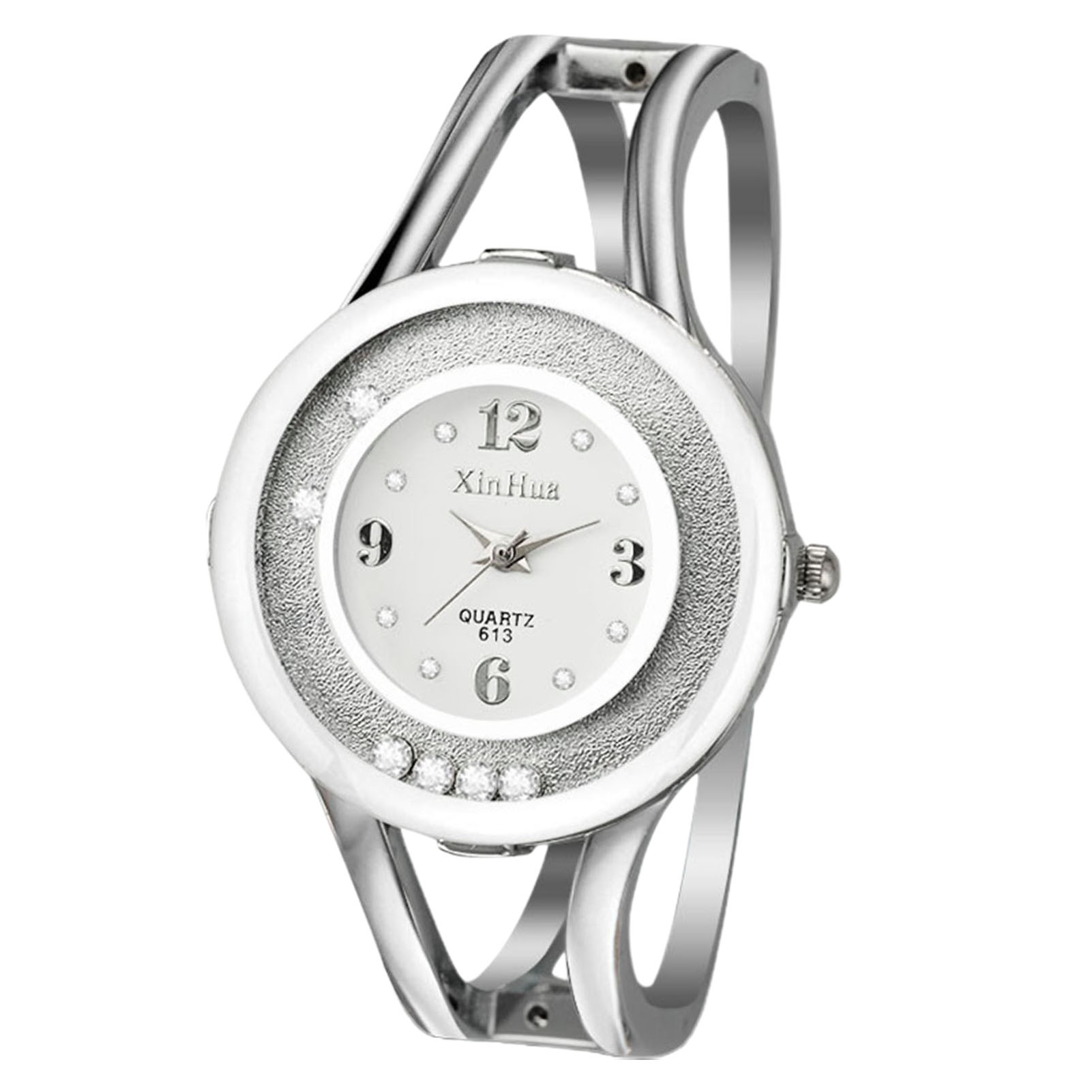 Generic Quartz Watch Round Dial Rhinestones Universal Anti-Corrosion Roman Numeral Wrist Watch for Business